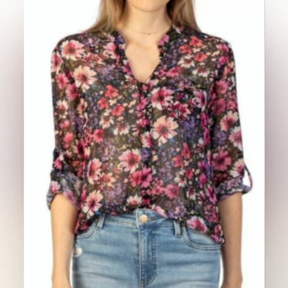 Kut from the Kloth Tops - Kut From the Kloth Jasmine Floral Semi-sheer Chiffon Button-down Blouse S NWT